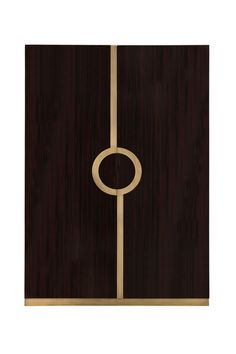 a wooden door with a metal ring on the front and side panel, in dark wood