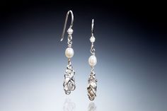 Silver Earrings - These dainty dangle earrings are light and full of movement, and can be adorned with either freshwater pearls or round lapis lazuli beads. Sterling silver ear wires. Elegant Silver Wire Wrapped Pearl Earrings, Dainty Dangle Earrings, Lapis Lazuli Beads, Vintage Fans, Artful Home, Bracelet Patterns, Ear Wires, Lapis Lazuli, Freshwater Pearls