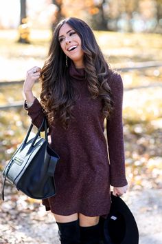 thanksgiving dinner outfit idea dress winter sweater fashion brown boots Thanksgiving Dinner Outfit, Lunch Outfit, Dinner Party Outfits, Thanksgiving Weekend, Turtleneck T Shirt, Dinner Outfit, Outfit Black, Popular Outfits