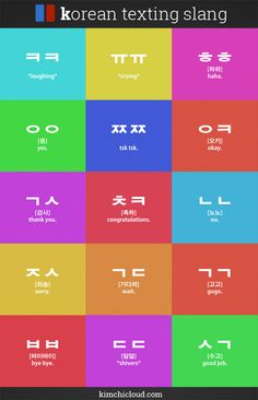 the korean texting language is shown in different colors and font styles, as well as symbols