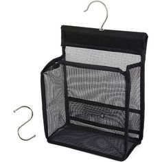 a black mesh bag hanging from a hook