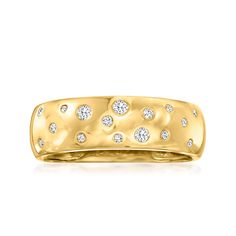 Ross-Simons - .15 ct. t. w. Scattered-Diamond Ring in 18kt Yellow Gold. Size 9. Take some sparkle with you wherever you go. Twinkling .15 ct. t. w. diamonds are scattered across a gleaming band of 18kt yellow gold. 1/4" wide, scattered diamond ring. Diamond birthstones are the perfect gift for April birthdays. Cluster Diamond Band, Scattered Diamond Wedding Band, Knife Edge Wedding Band, Wide Band Diamond Rings, Pretty Products, Jewelry Presentation, Bezel Set Diamond Ring, Diamond Stacks, Eternity Rings