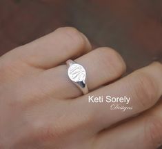 Dainty Monogram Ring Engraved Initials Ring in 10K 14K or Rose Quartz Ring Engagement, Ring For Man, Mens Sterling Silver Necklace, Engraved Initials, Sterling Silver Stacking Rings, Monogram Ring, Fine Silver Jewelry, Initial Ring, Silver Jewelry Fashion