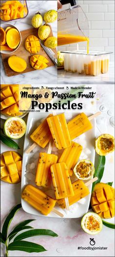 mango and passion fruit popsicles on a plate