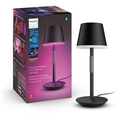 a lamp that is in front of a box