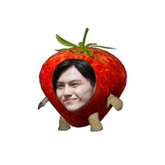 a man with a fake strawberry on his head is shown in the shape of a face