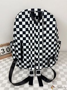 BirdinBag - Stylish Checkered Pattern Backpack with Medium Zipper Compartment Pattern Backpack, Patterned Backpack, Word Wrap, Classic Backpack, Checkered Pattern, Black Backpack, Bags Backpacks, Bag Lady, Backpacks