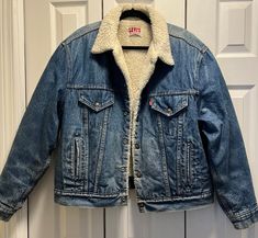 Levi's-70's/80's Vintage, Type 3, Trucker, Sherpa/Quilted Lined, 527, Blue, Button Up, Denim Jacket. Size-46R/XL (Please see measurements) Measures: Shoulders-20", Chest-46", Length-25", Sleeve-25" Condition-Excellent Levis 527, Sherpa Trucker Jacket, Vintage Type, Sherpa Lined, Trucker Jacket, Vintage Levis, Mens Jackets, Denim Jacket, Jackets & Coats