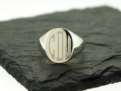 925 Sterling Silver Men's Signet Monogram Ring Groomsmen Formal Engraved Silver Signet Ring, Classic Silver Monogram Ring, Classic Silver Ring With Monogram, Classic Silver Initial Ring For Formal Occasions, Silver Monogram Ring For Formal Occasions, Formal Silver Rings With Initials, Formal Silver Monogram Rings, Silver Signet Ring With Initials, Silver Oval Signet Ring With Initials