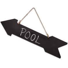 a sign that says pool hanging from a rope