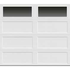 a white garage door with three windows