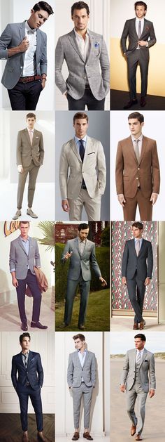 men's suits and ties are shown in multiple pictures, including one man wearing a suit