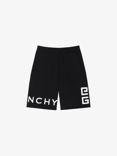 GIVENCHY 4G bermuda shorts in fleece | Givenchy US | Givenchy Black Cotton Shorts With Logo Print, Black Logo Print Shorts, Casual Black Shorts With Logo Print, Givenchy Man, Welcome Bags, Signature Print, Product Label, Bermuda Shorts, Givenchy