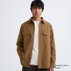 Jersey Utility Long-Sleeve Overshirt List Of Styles, Outer Outfit, Brown Outfits, Minimal Wardrobe, Smart And Casual, Over Shirt, Brown Shirt, Ootd Men, Japan Trip