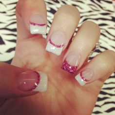 Nothing better than pink sparkles for Valentine's Day! Stripe Nail Art Designs, Valentines Nail Art Designs, French Tip Gel Nails, Acrylic Nails Stiletto, Shiny Nails Designs, Glitter Tip Nails, Gel Nails French, Silver Nail Designs, Black Nails With Glitter