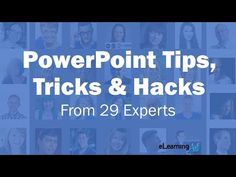 the words powerpoint tips, tricks and hacks from 29 experts on a blue background