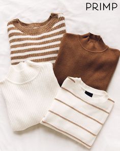 Autumn Sweaters, Striped Sweaters, Sweater Ideas, Sweater Brown, Casual Day Outfits, Mode Casual, Stylish Clothes, Easy Trendy Outfits