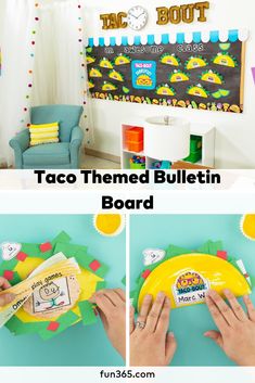 the instructions for how to make a taco themed bulletin board that is easy and fun