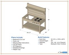 the plans include an oven and shelf for cooking