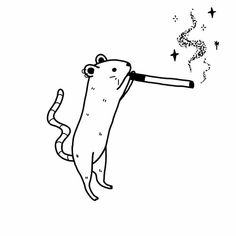 a drawing of a bear holding a pipe with stars coming out of it's mouth