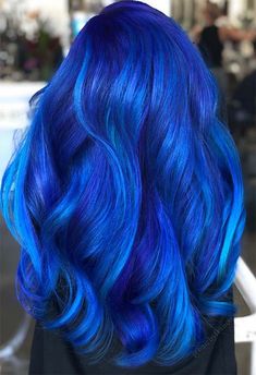 Bright Blue Hair Color, Neon Blue Hair Color, Neon Blue Hair, Colored Streaks, Blue Hair Dye, Indigo Hair, Unusual Hair Colors, Bright Blue Hair