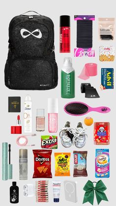 Cheer bag essentials 🙌🙌 6th Grade Survival Kit, Cheer Bag Essentials, Sports Bag Essentials, Cheer Games, Cheer Backpack, Cheer Hacks, Volleyball Bag, Cheer Bag, Volleyball Inspiration