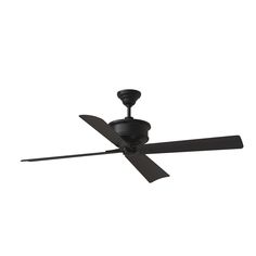 a black ceiling fan on a white background