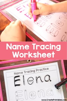 the name traceing worksheet is shown on top of a pink binder