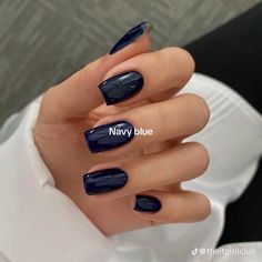 Short Square Navy Blue Nails, Short Square Dark Nails, Dark Blue Nails Short Square, Dark Blue Nails With Design Winter, Navy Blue Manicure, Dark Nail Colours, Square Navy Blue Nails, Navy Square Nails, Different Blue Nails