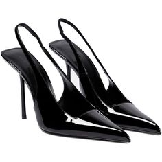 Theshy Women's Pointed Toe High Stiletto Heels Slingback Stretch Slip-On Pumps Backless Patent Leather Fashion Dress Shoes For Women Black Heels For Hoco, Pointy Black Heels, Heels For Black Dress, Black High Heels For Prom, Gold Closed Toe Heels, Expensive Heels, Pointed Heels Outfit, Trendy Black Heels, Point Heels