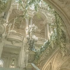 Green fairytale Chandeliers, Ivy, Ceiling, Building, Green