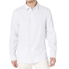 Calvin Klein Standard White Button Up Shirt. Brand New Slim Fit Shirt For Spring, Casual Office Dress Shirt With Placket, Casual Slim Fit Office Shirt, Casual Dress Shirt With Placket For Office, White Casual Dress Shirt With Spread Collar, Spring Slim Fit Shirt With Buttons, Casual Fitted Dress Shirt For Everyday, Casual Slim Fit Collared Dress Shirt, Casual Dress Shirt With Relaxed Fit For Office