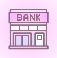 a pink bank building with the word bank on it