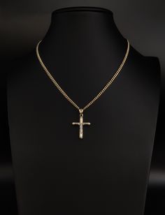 "14k Real Solid Gold Jesus Crucifix Pendants Necklace, with 3mm Miami Cuban Chain Necklace , Cross Pendant , Gold Inri Cross, Gift Brand New 14K Real Yellow Gold Pendants with 14k Real yellow Gold 3mm Miami Cuban Chain Necklace 16\"-24\" Stamp : 14K Real Gold Miami Cuban Chain, 14k real gold stamp for pendants Chain Style: Inri Cross Material: 14k Genuine Gold Metal Stamp: 14K Available Length: 16'',18\"-20\"-22\"-24\" Length =  34mm Width  = 21mm  Clasp/Bail : 6.5mm Length, 4.5mm Width Weight(average) :Pendant around 1.5 grams, Chain 4.6 grams 18 inches for 3mm. These Chains are 100% Authentic 14K,14K Gold \"Not Plated or Filled\" This is a Beautiful Genuine Real 14k Gold Miami Cuban Chain and 14k Real Gold Cross Will look Great on Men & Women. BOSPHORUSGOLD" 14k Gold Cross Figaro Chain Jewelry, Yellow Gold Cross Jewelry With Figaro Chain, Yellow Gold Cross Chain Jewelry, Yellow Gold Cross Chain Necklace, Yellow Gold Cross Jewelry With Curb Chain, Gift Jewelry Chain With Crucifix Shape, Crucifix Cross Necklace With Curb Chain As Gift, Yellow Gold Cross Necklace With Curb Chain, Crucifix Cross Necklace With Curb Chain For Gifts