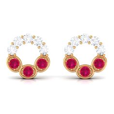 Product Details Adorn your ears with the timeless allure of these Three Stone Ruby Eternity Stud Earrings. Shimmering Diamond accents elevate their beauty and brilliance. Product Information SKU SHP-EARRINGS032230578 Length 9 mm Width 8.5 mm Height 2 mm Weight 1.60 gm (Approximate) RUBY INFORMATION No.of Stones 6 Pieces Total Weight 0.36 Carat (Approximate) Dimension(approx) Round-2X2 mm-6 Pcs Color Red Cut Brilliant Shape Round Setting Type Prong-Setting Quality Grade AAA DIAMOND INFORMATION No Ruby Earrings, Three Stone, Prong Setting, Ruby, Yellow Gold, White Gold, Stud Earrings, Sterling Silver, Stone