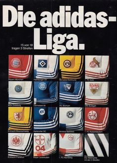 an advertisement for adidas - liga in german, with different colors and logos