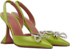 Amina Muaddi, Satin Heels, Silk Satin, Satin, Collage, Silk, Heels, Green, Pins