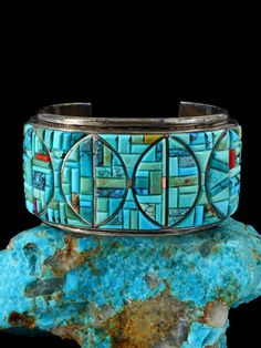 Vintage Native American Sterling Silver Inlay Turquoise and Coral Bracelet American Indian Jewelry Gold, Turquoise Jewelry Native American Alltribes Indian Art, Blue Multi-stone Bangle Jewelry, Blue Multi-stone Bangle, Artisan Turquoise Round Bracelet, Turquoise Inlay Bracelet For Collectors, Artisan Blue Bracelets Collectible, Artisan Turquoise Bracelet With Inlay, Traditional Turquoise Bracelet With Inlay