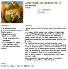 the recipe for cheesy enchilada stuffed peppers is shown in this article