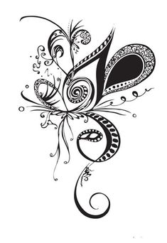 a black and white drawing of an abstract flower with swirls on it's petals