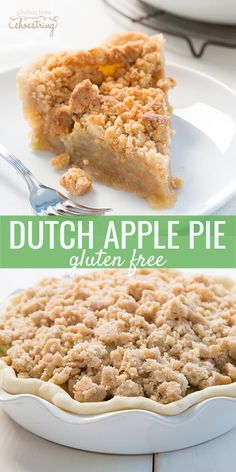 a close up of a pie on a plate with the words dutch apple pie written below