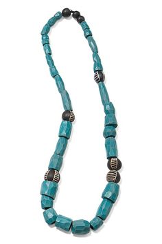 Shoreline Necklace by Genevieve Williamson (Polymer Clay Necklace) Turquoise Amulet Necklace With Large Beads, Turquoise Hand-strung Amulet Beaded Necklace, Genevieve Williamson, Gold Stone Necklace, Night Necklace, Artful Home, Polymer Clay Necklace, Coral Necklace, Clay Necklace