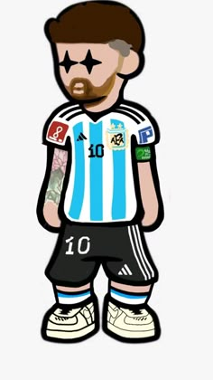 a drawing of a soccer player with tattoos on his arm and chest, standing in front of a white background