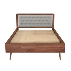 an image of a bed with wooden headboard and foot board on white back ground