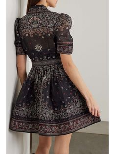 Chic Short Sleeve Dresses With Paisley Print, Fitted Silk Dress With Paisley Print, Printed Linen, Black Cream, Mini Black Dress, Paisley Print, Women Collection, Luxury Design, Porter