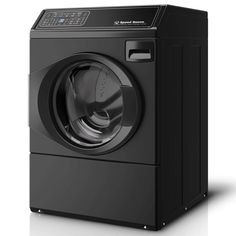 a black washing machine on a white background