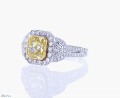 Fancy Yellow Diamond Ring, Yellow Diamond Ring, Gia Certificate, Yellow Diamond Rings, Fancy Yellow Diamond, Yellow Diamond, Half Moon, Wedding Bands, Diamond Ring