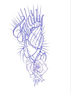 a drawing of a hand holding a rosary