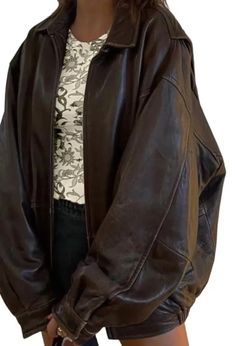 Brown Oversized Leather Jacket 90s Women Genuine Sheepskin Leather Jacket Bomber | eBay Brown Oversized Leather Jacket, Oversized Leather Jacket, Outfit Chic