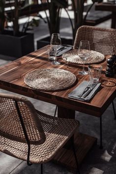 the table is set with place settings for two